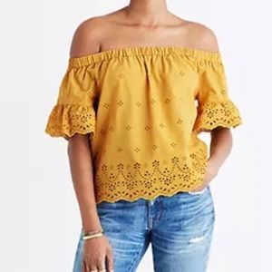 MADEWELL OFF SHOULDER EMBROIDERED BLOUSE